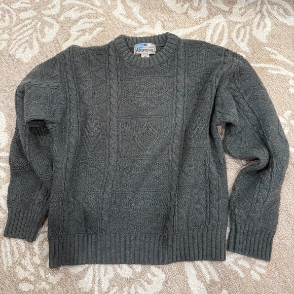 VTG Aeropostale Cable Knit Sweater Compagnie Generale Green Crew Wool Hong Kong - Picture 1 of 9